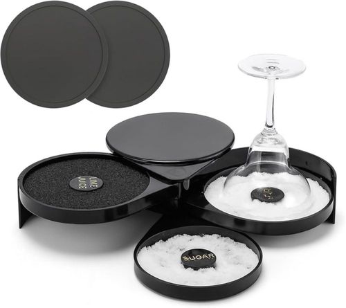 Bluelander Escarchador de Vasos 3 Bandejas Giratorias, Ideal para Bar y Coctelería, Salero para Escarchar con Compartimentos Plegables.