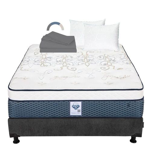 Colchon Queen Size  Spring Air Cantabria Azul+ Box+ Almohada Oso 2+ Sabanas Basic RGH