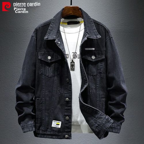 Chamarra de mezclilla Pierre Cardin rasgada negro para hombre