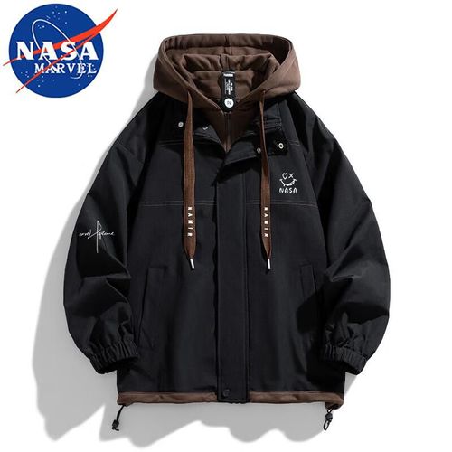 Chamarra rompevientos NASA MARVEL negro con gorro para hombre