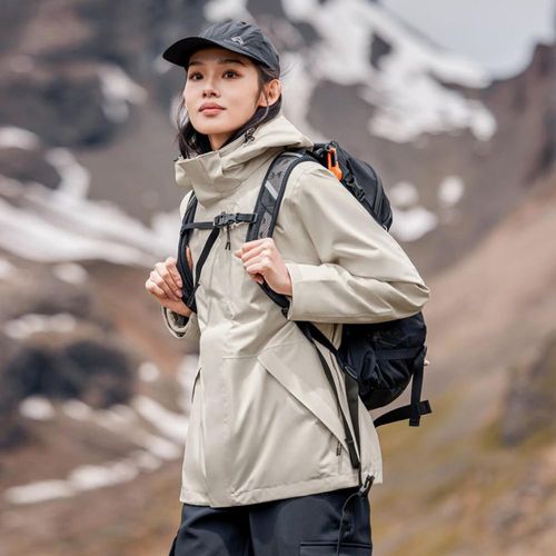Chamarra Hardshell Pioneer Camp impermeable BEIGE para mujer
