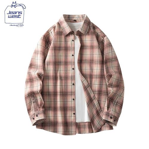 Camisa a cuadros Zhenweisi Beige y rojo unisex