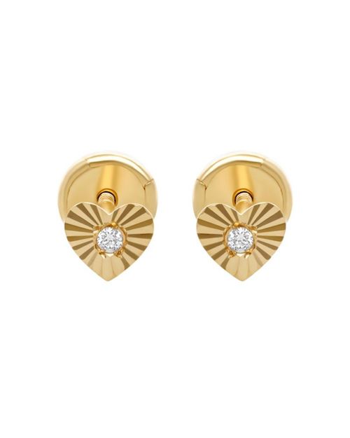 Broqueles Corazón En Oro Amarillo 14K Con Diamante PRB-154-A