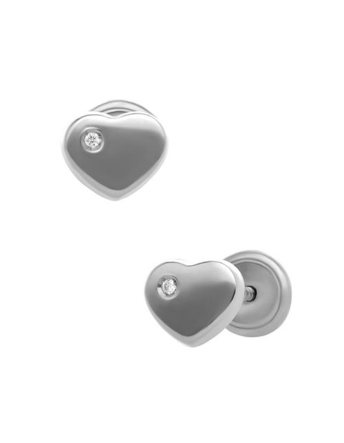 Broqueles Corazón Oro Blanco 14K Con Diamante PRB-127-A