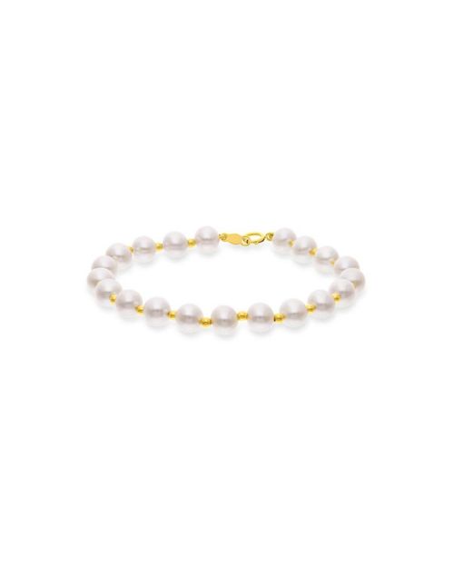 PULSERA ORO AMARILLO 14K CON PERLAS BLANCAS 18 CM