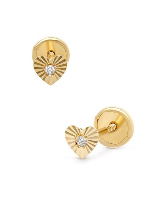 Broqueles Corazón En Oro Amarillo 14K Con Diamante PRB-154-A