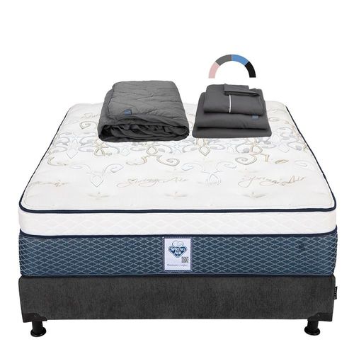Colchon Queen Size Spring Air Cantabria Azul+ Box+ Protector Lux+ Sabanas Royal RGH