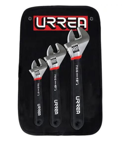 Juego de llaves ajustables cromadas con mango Rubber Grip, 3 piezas en estuche