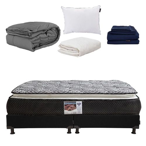 Colchon King Size Spring Air Omega Negro+ Box+  Almohada One+ Protector Ultra+ Sabanas Softy+ Edredon Homy RGH