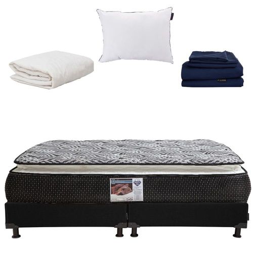 Colchon King Size Spring Air Omega Negro+ Box+Almohada One+ Protector Ultra+ Sabanas Softy RGH