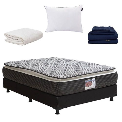 Colchon Queen Size Spring Air Omega Negro+ Box+ Almohada One+ Protector Ultra+ Sabanas Softy RGH