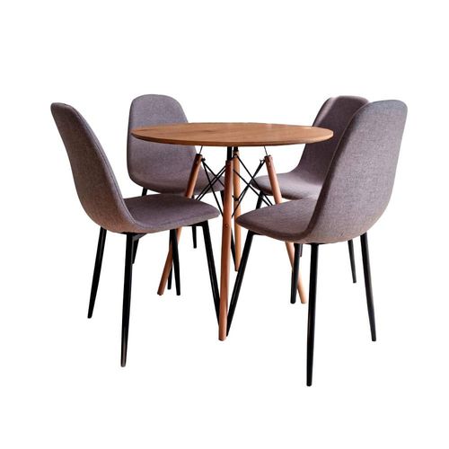 Mesa Comedor Redonda Oslo con 4 Sillas Café