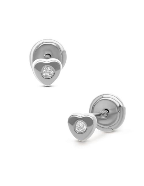 Broqueles Corazón En Oro Blanco 14K Con Diamante PRB-124-A