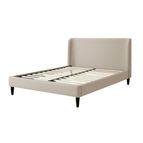 Ilios Innova | Cama Matrimonial Beige con Cabecera Tapizada en Lino y Poliéster. Estructura de Madera Resistente