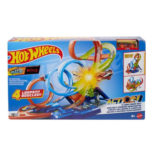 Pista eléctrica HOT WHEELS HXR70 con 4 anillos para niños de 5 años en adelante