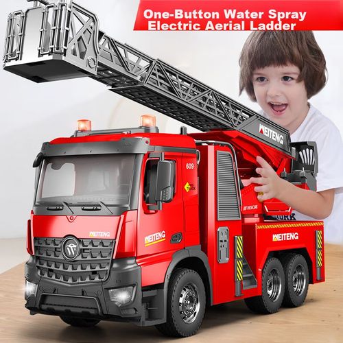 Camión de Bomberos Teledirigido JINGDA 1:14 con escalera extensible y rociador de agua para niños