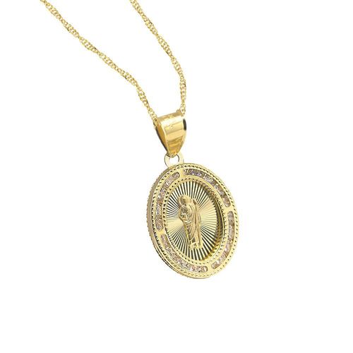 Cadena con Medalla San Judas Tadeo Brillo Interior 10k Oro