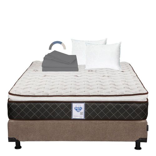 Colchón Matrimonial Spring Air Minesota Café+ Box+ Almohada Oso 2+ Sabanas Basic RGH