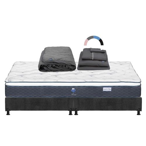 Colchón King Size Spring Air Dover Gris Carbón+ Box+ Protector Lux+ Sabanas Royal RGH