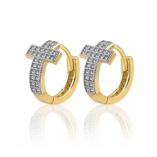 Aretes Huggies Cruz 10k Oro Abba Joyas