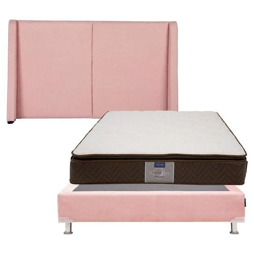 Cabecera Matrimonial Milan Pink + Box Pink + Colchón Nautilus CZD