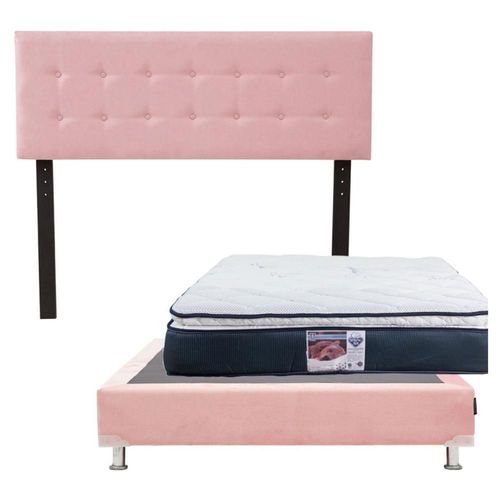Cabecera Matrimonial Bilbao Pink + Box + Colchón Spring Air Mónaco CZD