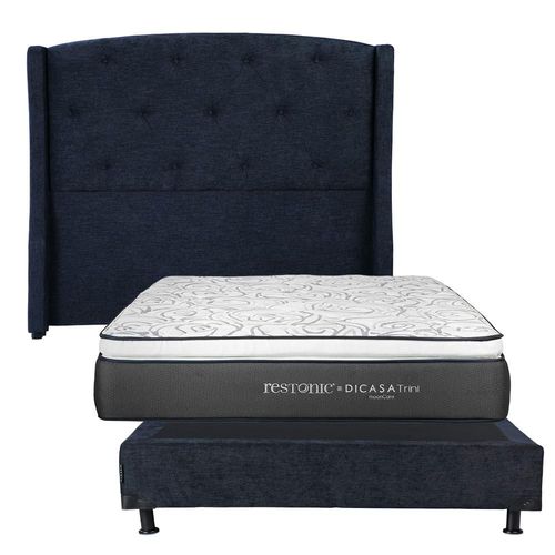 Cabecera Queen Size Dicasa Zefyr Azul + Box + Colchón Dicasa Trini CZD