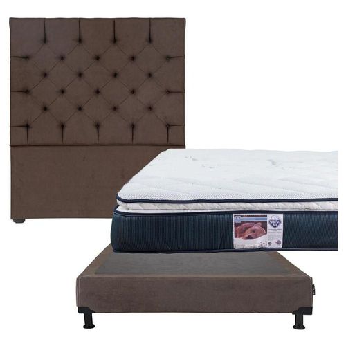 Cabecera Matrimonial Capri Café + Box + Colchón Spring Air Mónaco CZD