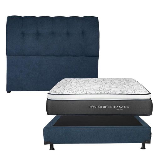 Cabecera Queen Size Dicasa Nube Azul + Box + Colchón Dicasa Trini CZD