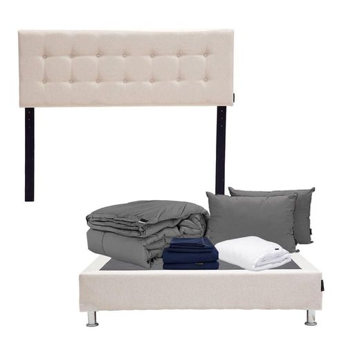 Cabecera Queen Size Dicasa Bilbao Beige + Box + Blancos Dicasa CZD