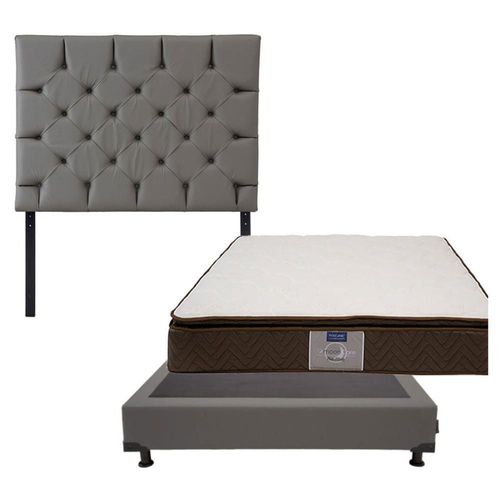 Cabecera Matrimonial Dubai Gris + Box + Colchón Restonic Nautilus  CZD
