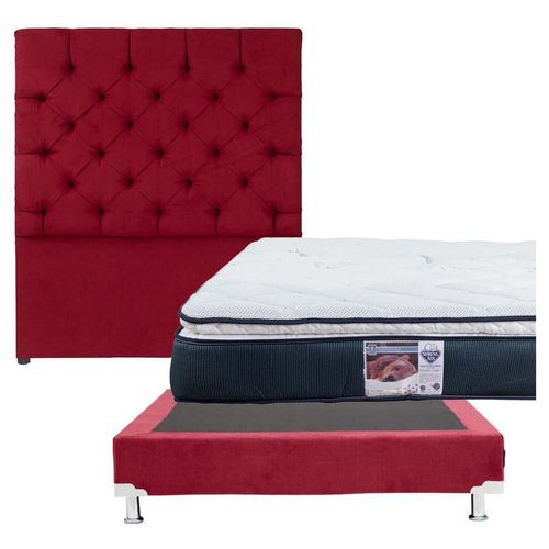 Cabecera Matrimonial Capri Rojo + Box + Colchón Spring Air Mónaco CZD