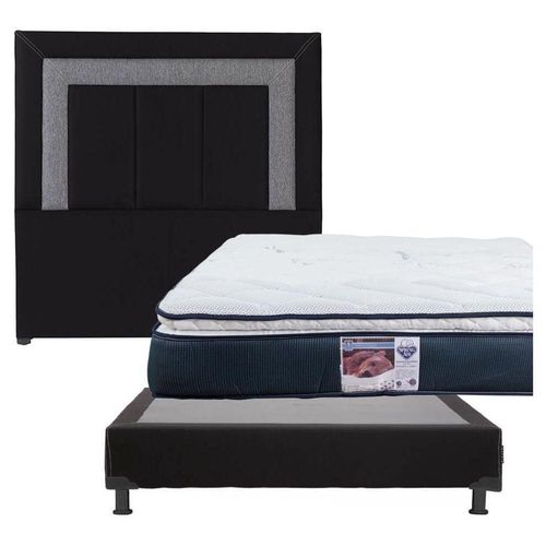 Cabecera Matrimonial Bora Negro con Gris + Box+ Colchón S.A Mónaco CZD