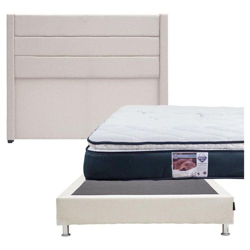 Cabecera Matrimonial Lugo Beige + Box + Colchón Spring Air Mónaco CZD