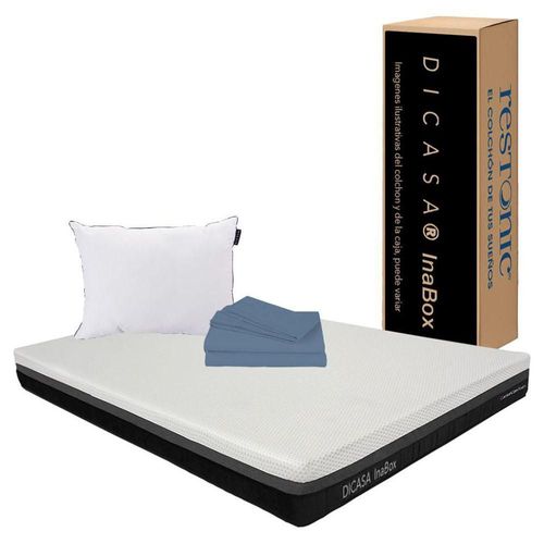 Colchón King Size en caja Dicasa InaBox + Almohada One + Sábanas CZD