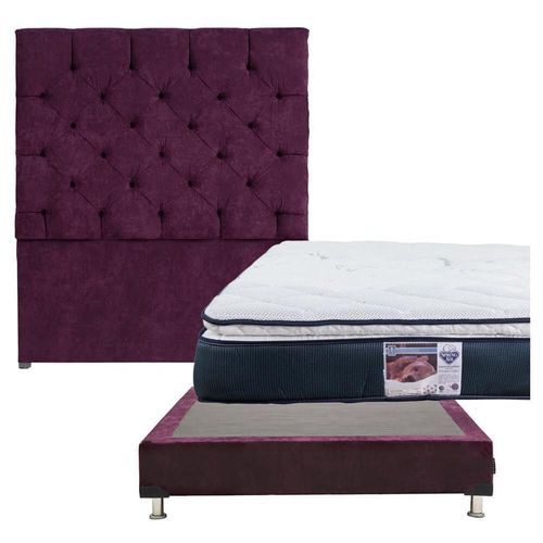 Cabecera Matrimonial Capri Morado+ Box + Colchón Spring Air Mónaco CZD