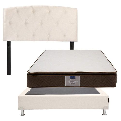 Cabecera Matrimonial Sigma Beige C + Box Dolum + Colchón Nautilus CZD