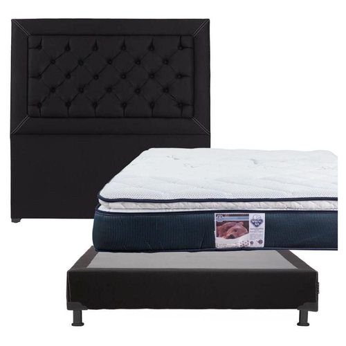 Cabecera Matrimonial Mary Negro + Box + Colchón Spring Air Mónaco CZD