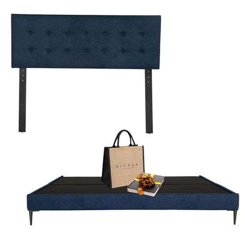 Cabecera King Size Dicasa Bilbao Azul + Base cama Dicasa Slim CZD