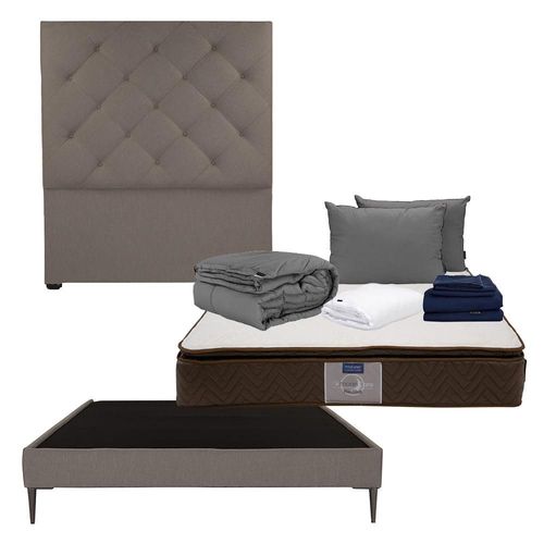 Cabecera Matrimonial Ikki BaseSlim+Colchón Nautilus+Blancos Dicasa CZD