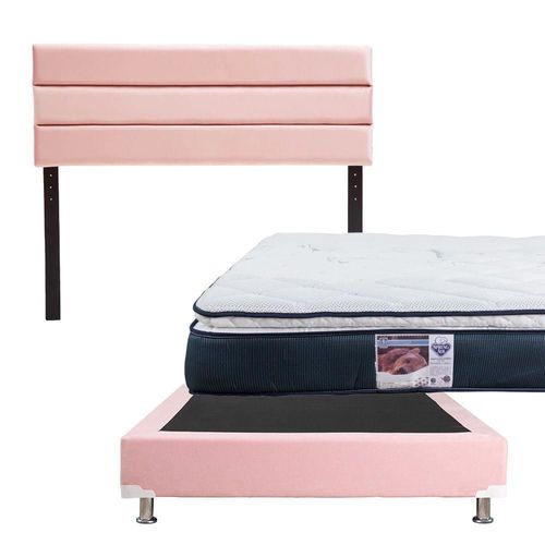 Cabecera Matrimonial Dicasa Logan Pink + Box Pink + Colchón Mónaco CZD