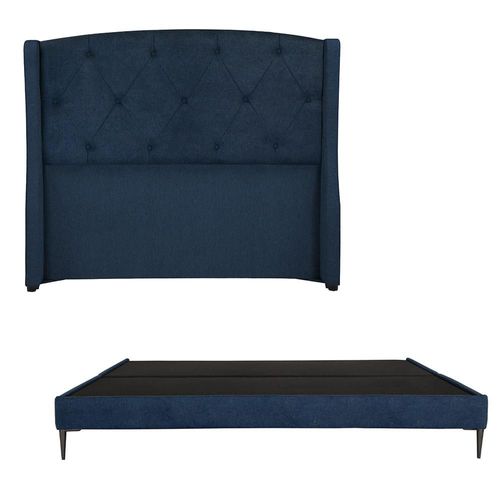 Cabecera King Size Dicasa Zefyr Azul Marino + Base cama Slim CZD