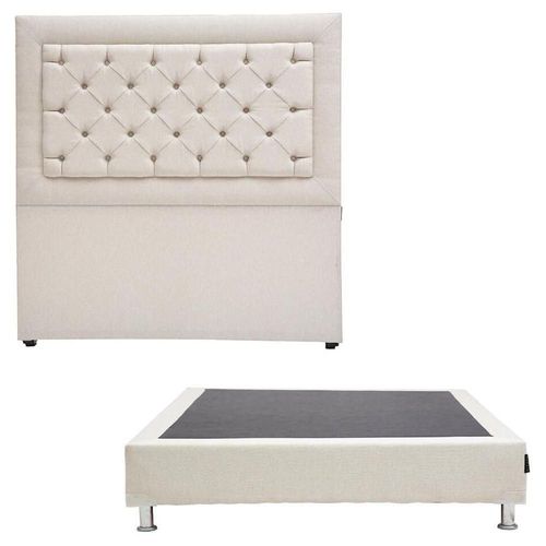 Cabecera Matrimonial Dicasa Mary Beige claro + Box Dicasa Dolum CZD