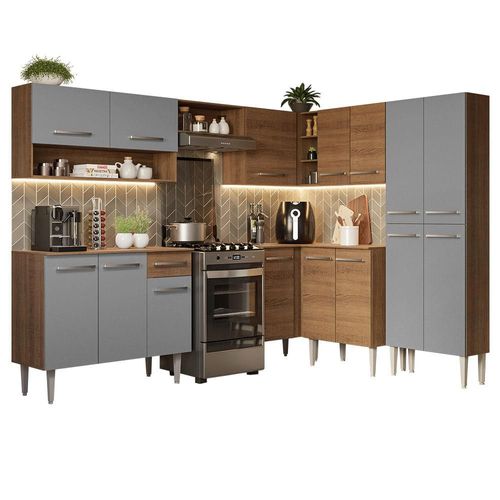 Cocina Integral de Esquina 417 cm Emilly Marrón Gris 02