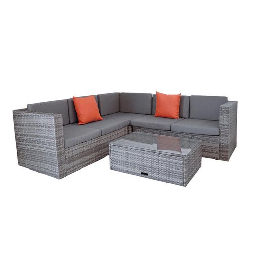 Sala esquinera para exteriores de mimbre rattan (Gris)