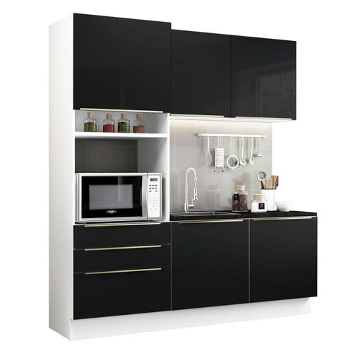 Cocina Compacta 180 cm Lux Blanco Negro Madesa 01