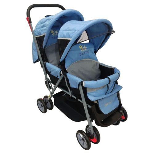 Carriola Doble para Bebe y Niño Gemelar Plegable 8 llantas Azul