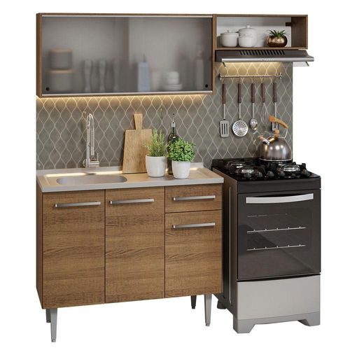 Cocina Compacta 165 cm con Fregadero Emilly Marrón Madesa 05