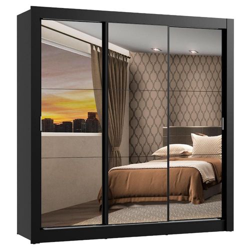 Ropero Madesa Monaco 3 Puertas Corredizas con 3 Espejos Negro