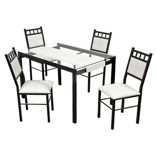Comedor Platina 4 Sillas Rectangular Tubular y Cubierta de Cristal
